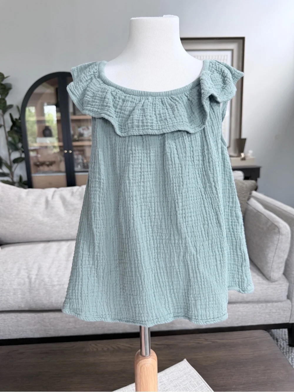 SO Girls Large (10/12) Light Sage Ruffle-Trim Camisole Top